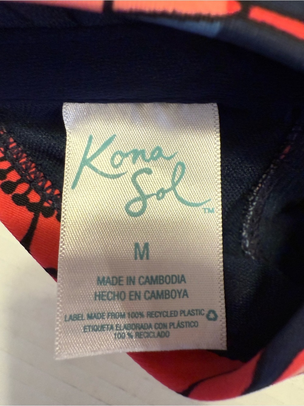 Kona Sol Floral One Piece Swimsuit Navy Coral Pink Tummy Control Removable Strap - Picture 3 of 10